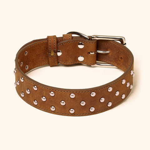 Wide Leather Studded Collar
